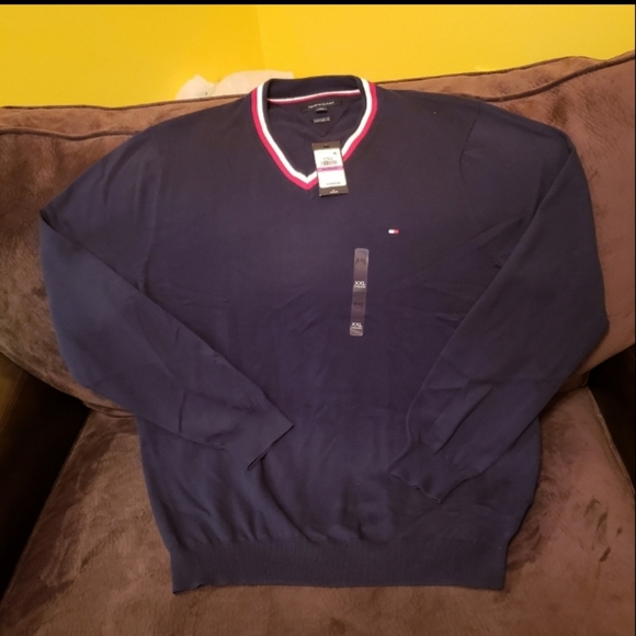 Tommy Hilfiger Blue Vneck Zip Sweater - Picture 2 of 2